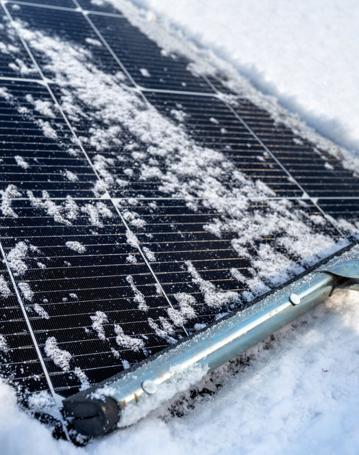 Snow is removed from the snow-covered photovoltaic system